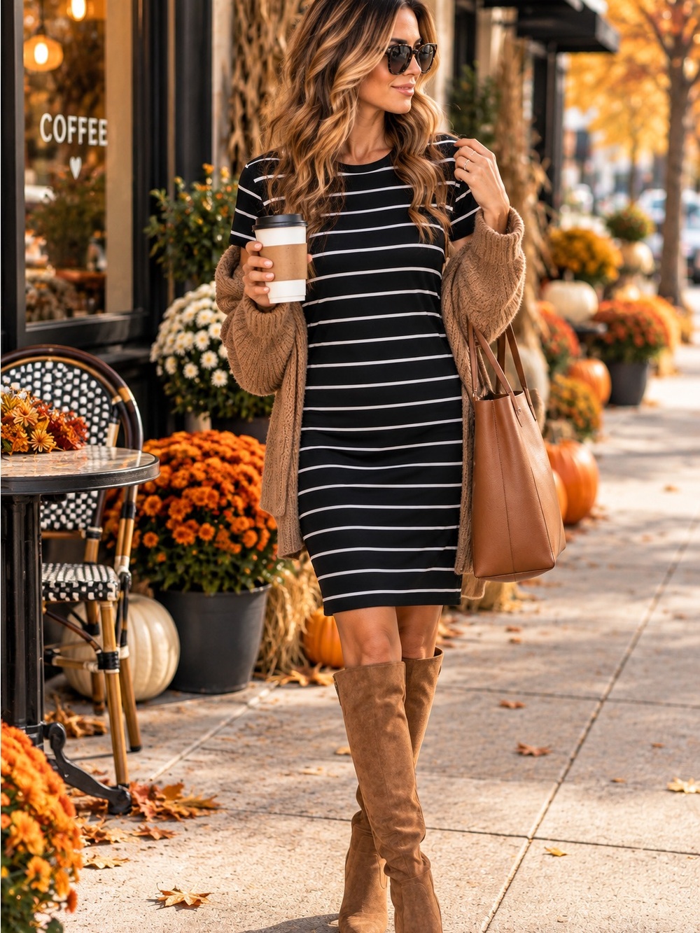 Black and White Striped Midi Dress